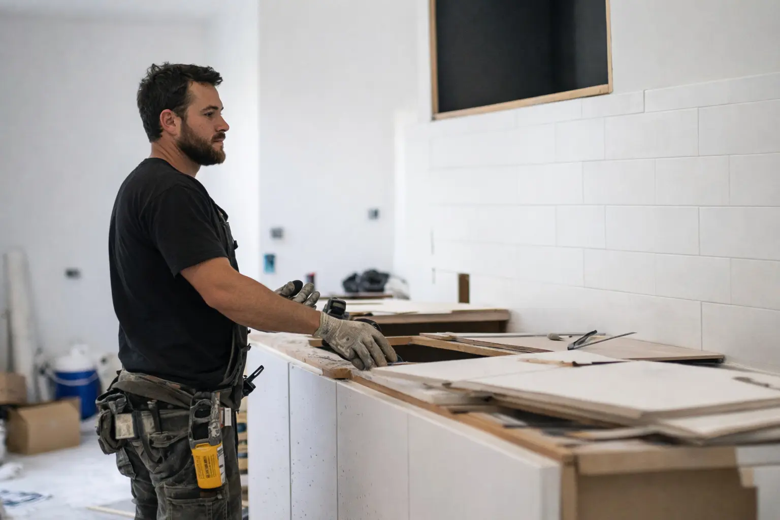 instalación de encimera en proceso de reforma de cocina