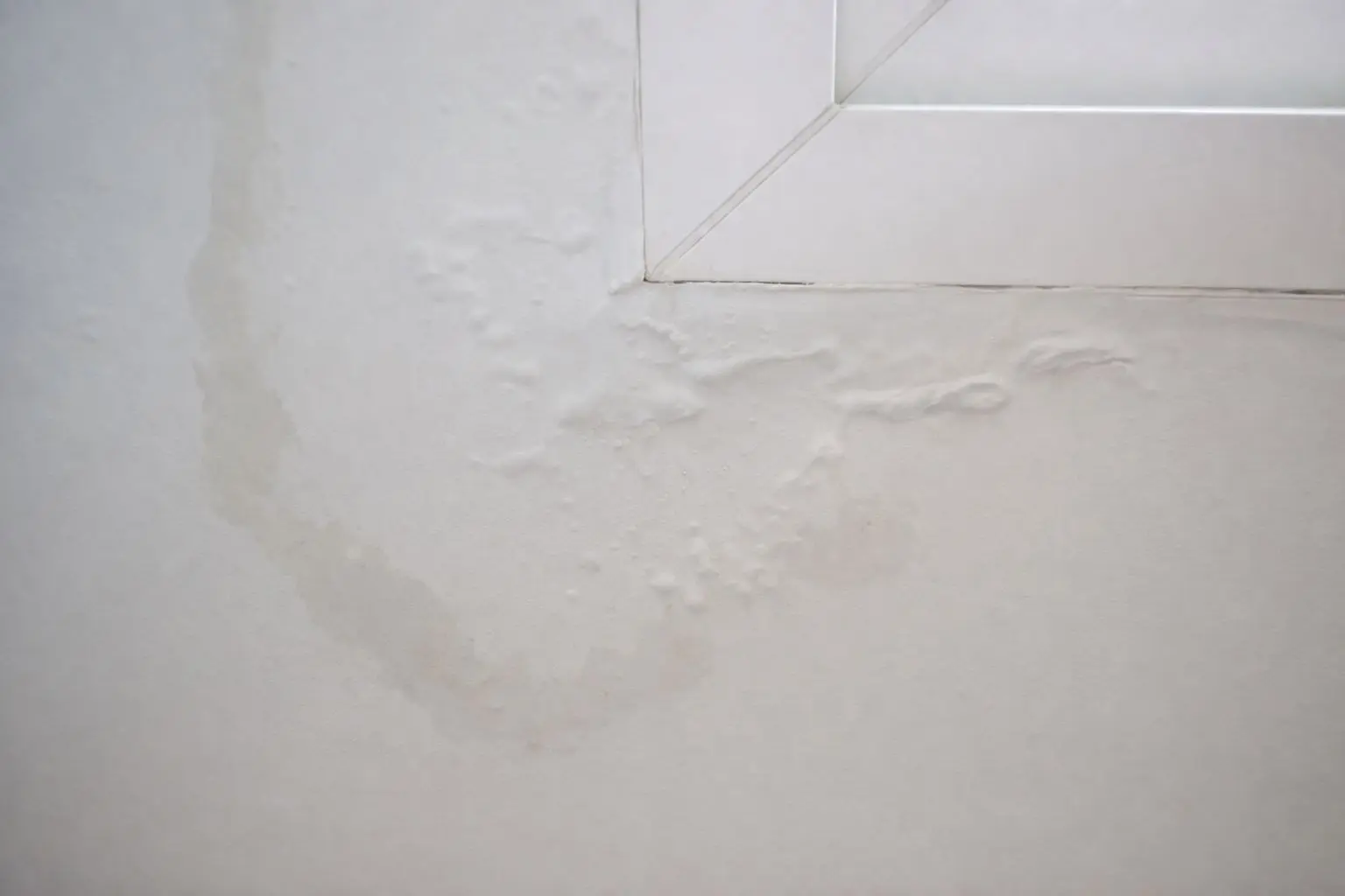 Pared de pladur dañada por humedad con pintura levantada