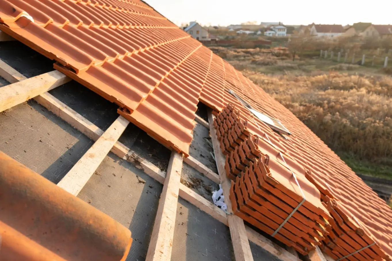 Cubierta de teja cerámica en proceso de reforma